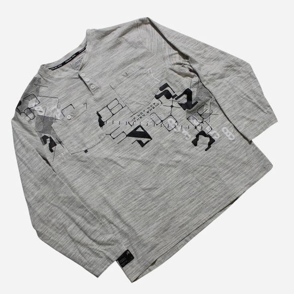 Projekt Produkt Other - Mens Y2K Longsleeve Henley Skater Grunge Abstract Point Zero Projek Raw Shirt